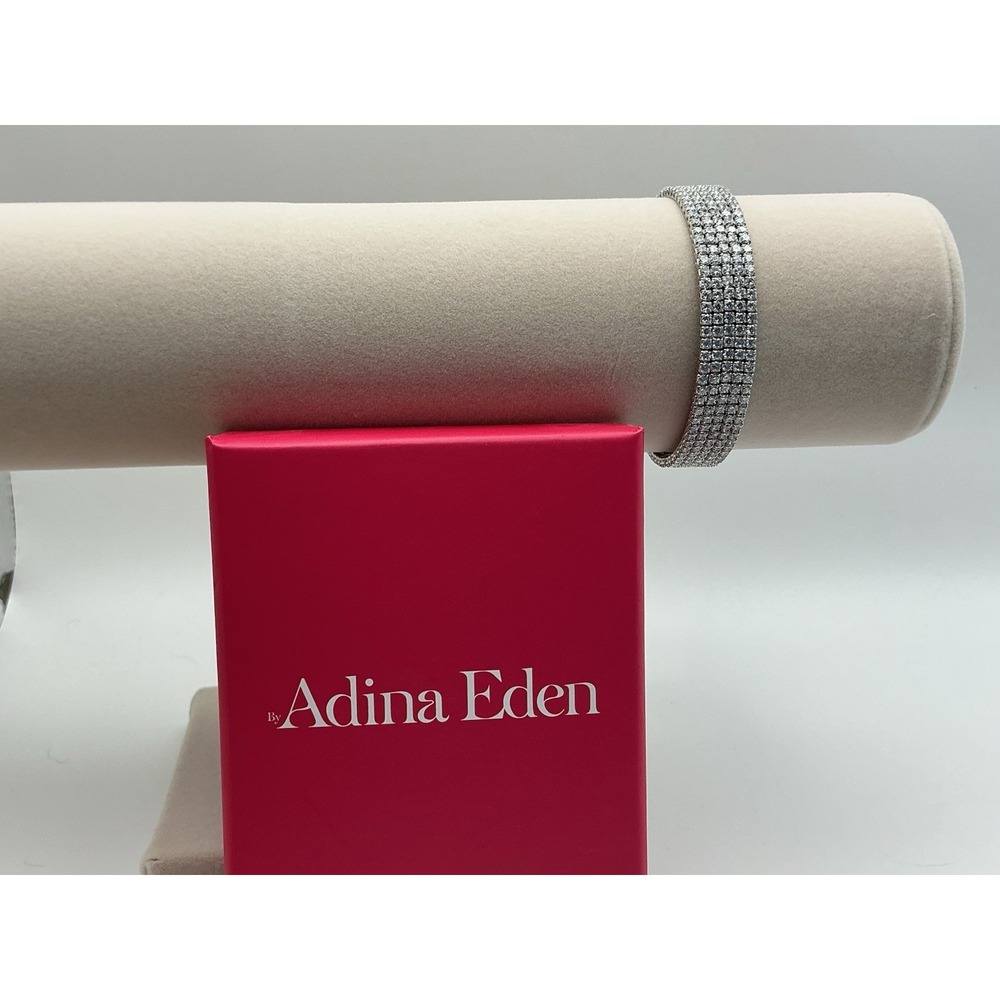 Adina Eden Silver Tone Pave Crystal Cuff Bracelet Waterproof NIB